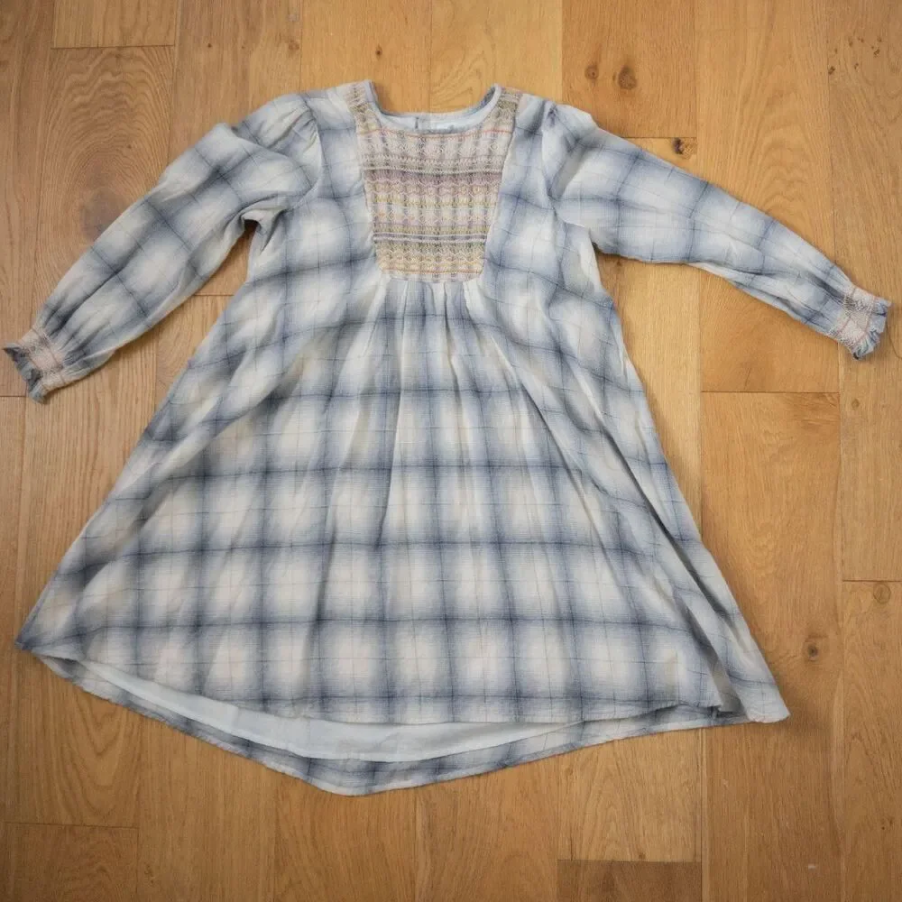 Bonpoint Girls Flannel Blue White Plaid Parachute 